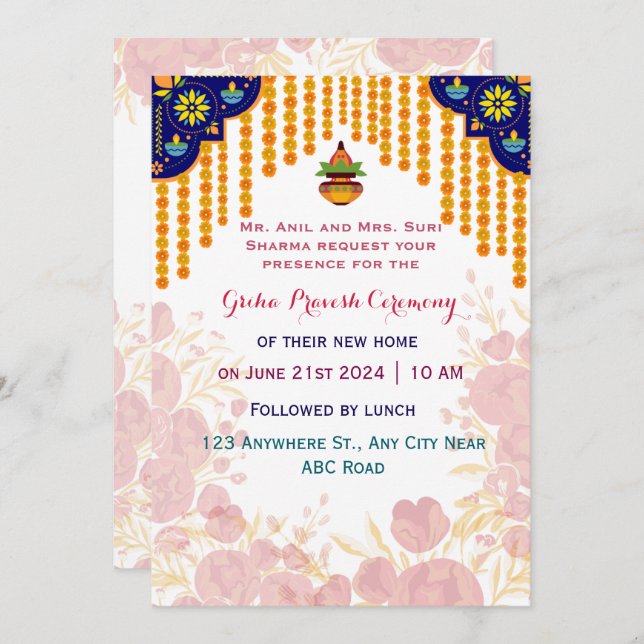 Griha Pravesh  Ceremonoy Invitation (Front/Back)