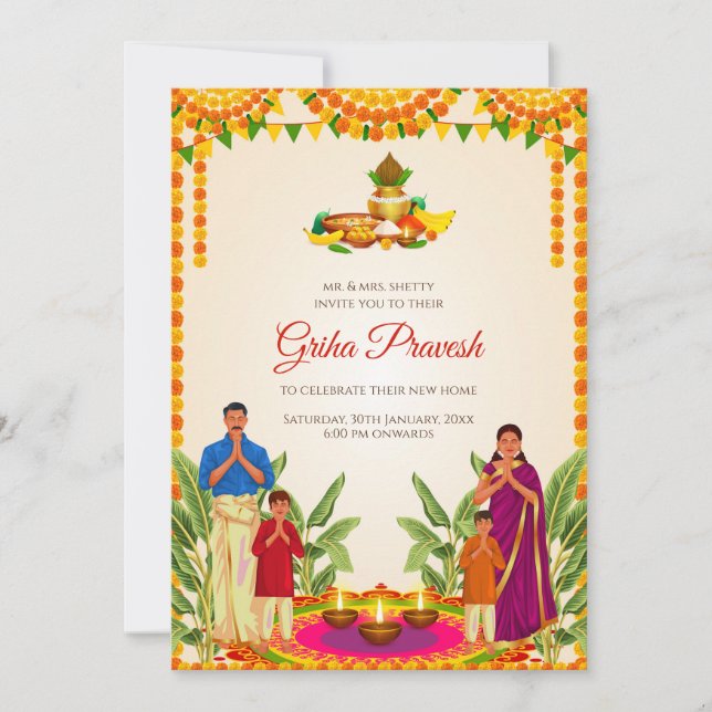 Grihapravesh invitation & Gruhapravesham invites (Front)