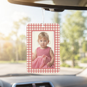 Gril Photo on Red and White Gingham Plaid Car Air Freshener
