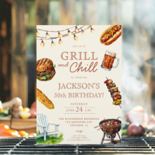 Grill and Chill Barbeque beer birthday party Invitation