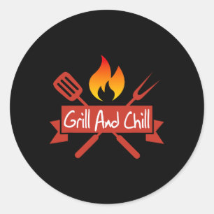 Grill And Chill Bbq Food Lover Funny  Classic Round Sticker