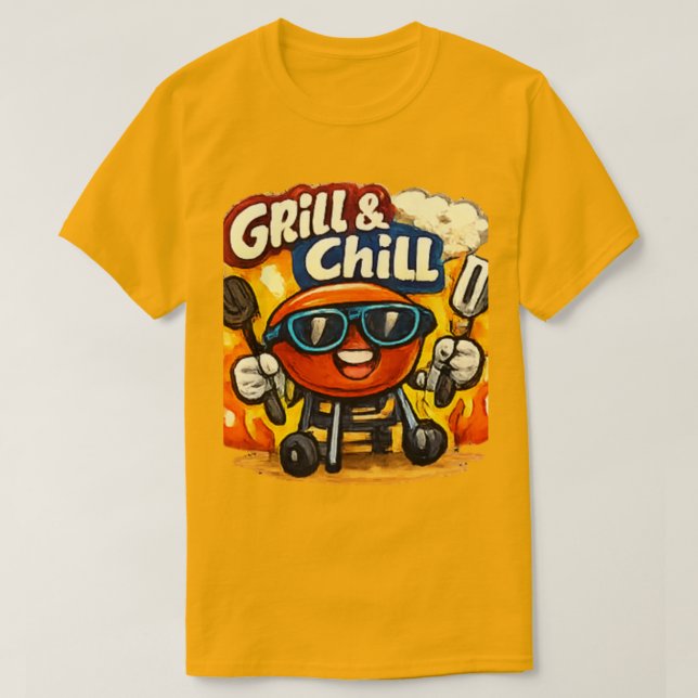 Grill and Chill & Funny BBQ T-Shirt (Design Front)