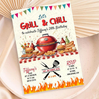 Grill And Chill Invitation, Editable Bbq Birthday Invitation