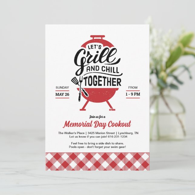 Grill and Chill Memorial Day Cookout Invitation (Standing Front)