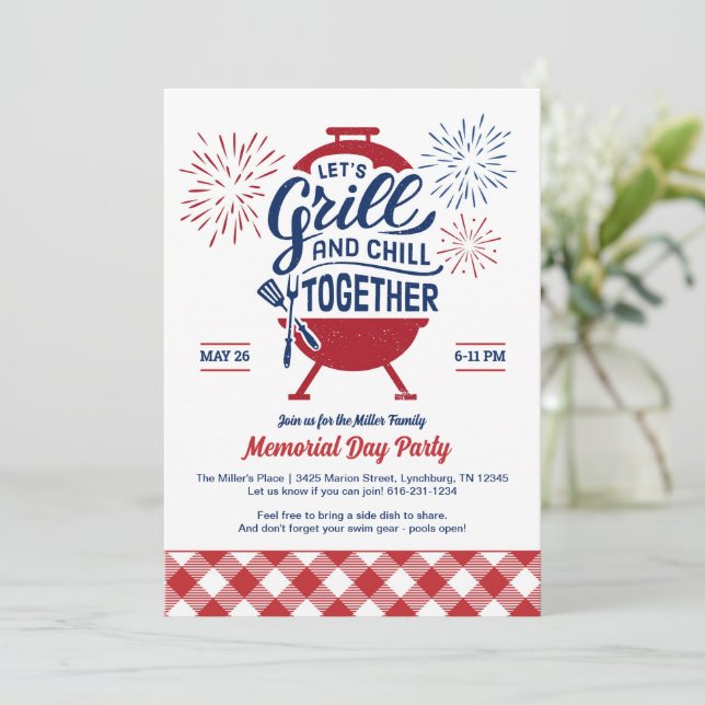 Grill and Chill Memorial Day Party Invitation (Standing Front)