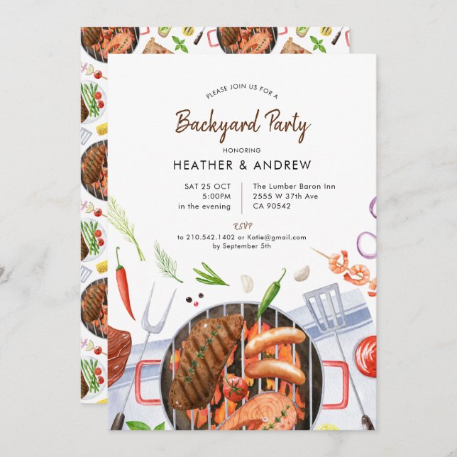 Grill BBQ Backyard Party  Invitation (Front/Back)