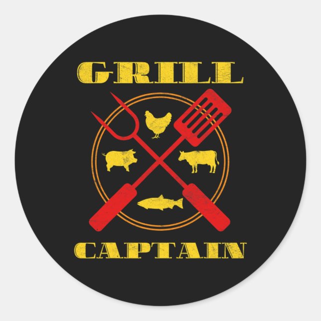 Grill Captain Bbq Grilling  Classic Round Sticker (Front)