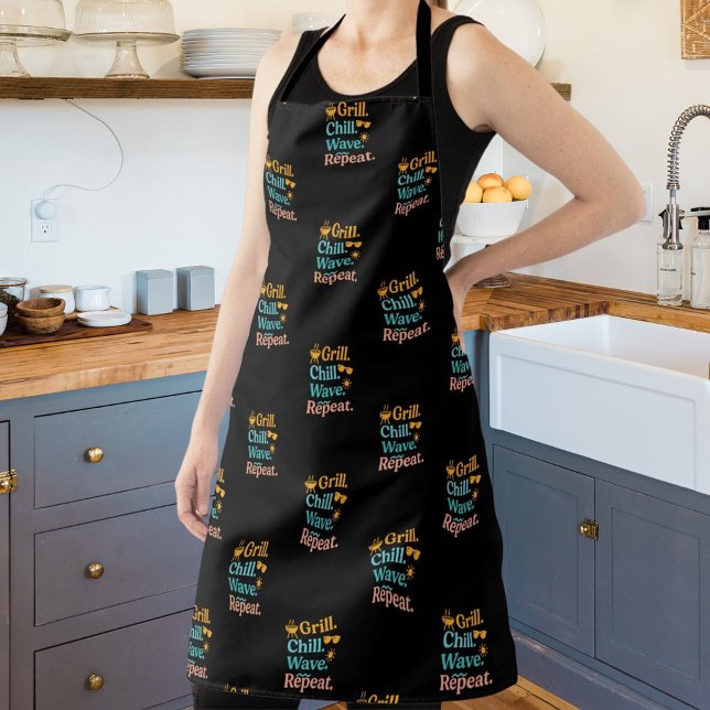 Grill chill wave repeat summer beach quote black apron (Creator Uploaded)