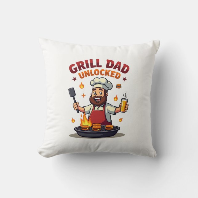 Grill Dad Unlocked – Funny BBQ Chef Dad Design" Cushion (Front)