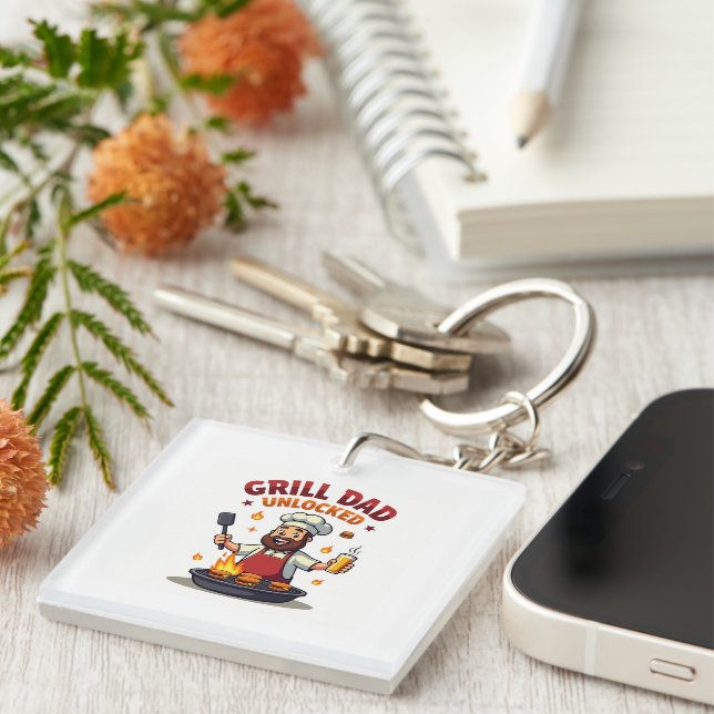 Grill Dad Unlocked – Funny BBQ Chef Dad Design" Key Ring (Front Right)