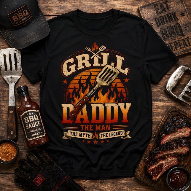 Grill Daddy BBQ Retro Sunset Distressed T-Shirt (Creator Uploaded)