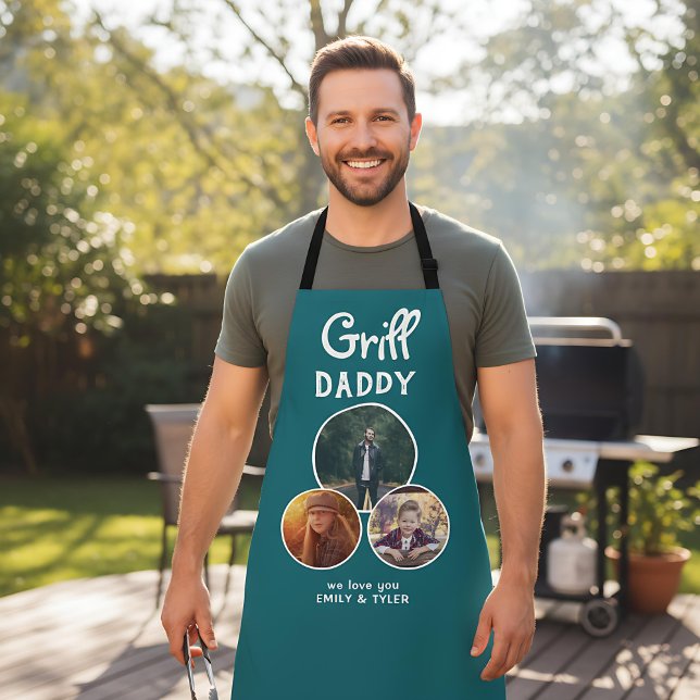Grill Daddy Modern Oval 3 Photo Father`s Day  Apron (Creator Uploaded)