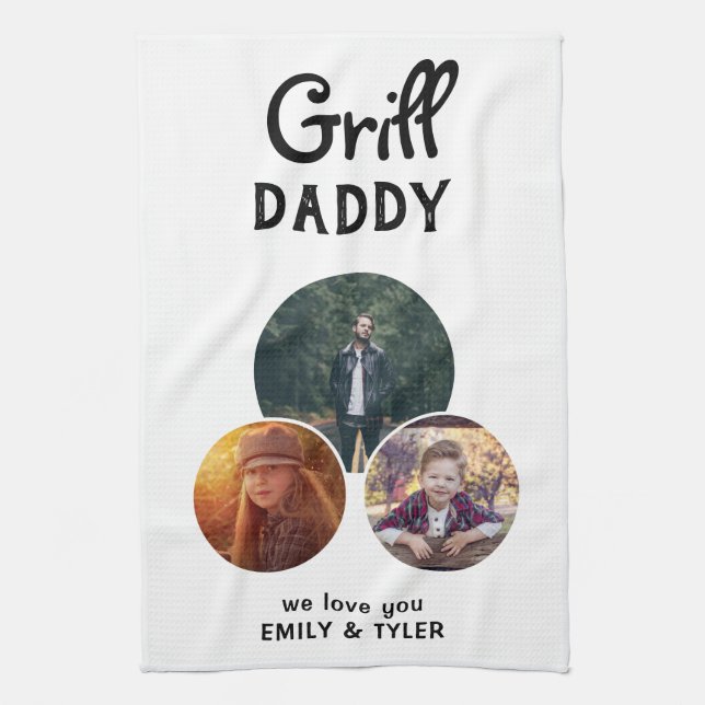 Grill Daddy Modern Oval 3 Photo Father`s Day Tea Towel (Vertical)