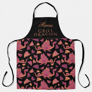 Grill Dragon Red Hand Drawn Dragon Pattern Apron