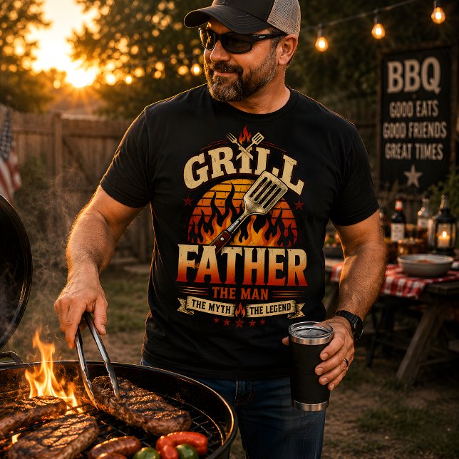 Grill Father BBQ Retro Sunset Distressed T-Shirt (Creator Uploaded)