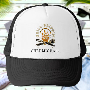 Grill Flippin Chef Custom Name Text Personalised Trucker Hat