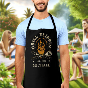 Grill Flippin Dad Custom Name Year Personalized Apron