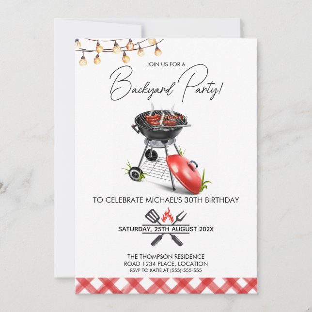 Grill Food Backyard BBQ Birthday Invitation (Front)