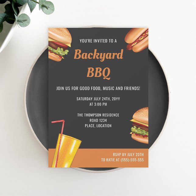 Grill Food Hamburger Hot Dog Summer Backyard BBQ Invitation (Creator Uploaded)