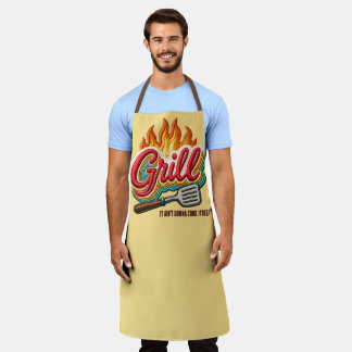 Grill grilling spatula fire flames flaming cooking apron