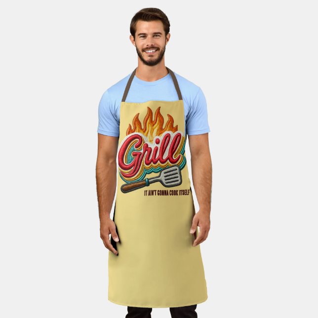 Grill grilling spatula fire flames flaming cooking apron (Worn)