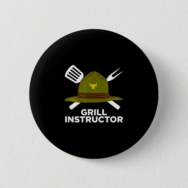 Grill instructor funny bbq pitmaster grilling dad 6 cm round badge (Front)