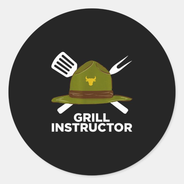 Grill instructor funny bbq pitmaster grilling dad classic round sticker (Front)