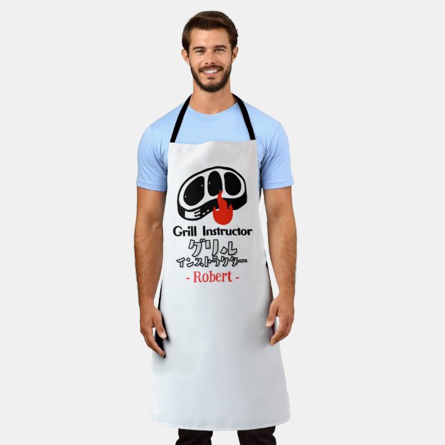 Grill Instructor Steak Meat for BBQ Lover Japanese Apron (Worn)