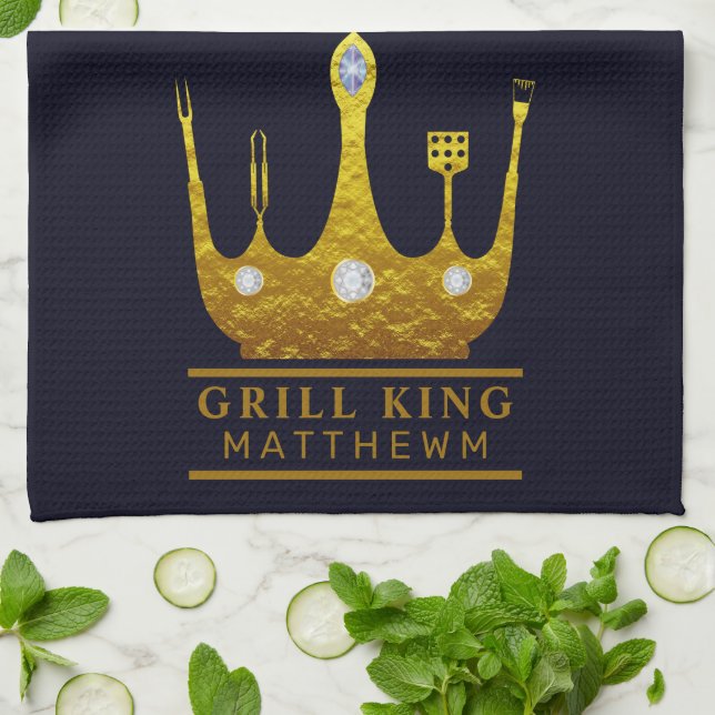 Grill King BBQ Crown navy Make Your Own  Tea Towel (Folded)