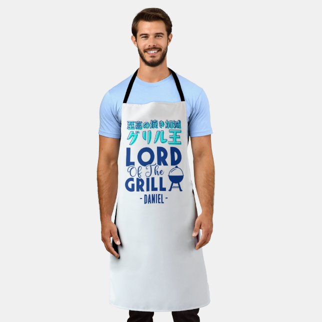Grill Lord Modern Blue Typography for BBQ Dads Apron (Worn)