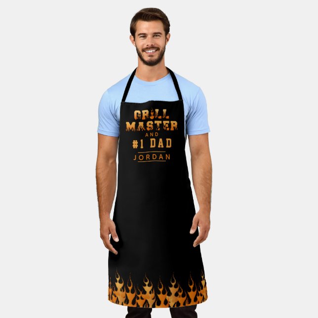 GRILL MASTER #1 DAD Flames Personalised Apron (Worn)