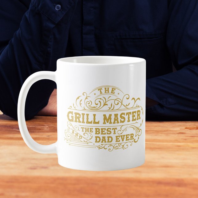 Grill Master and Best Dad Ever Fathers Day Coffee Mug (In situ)