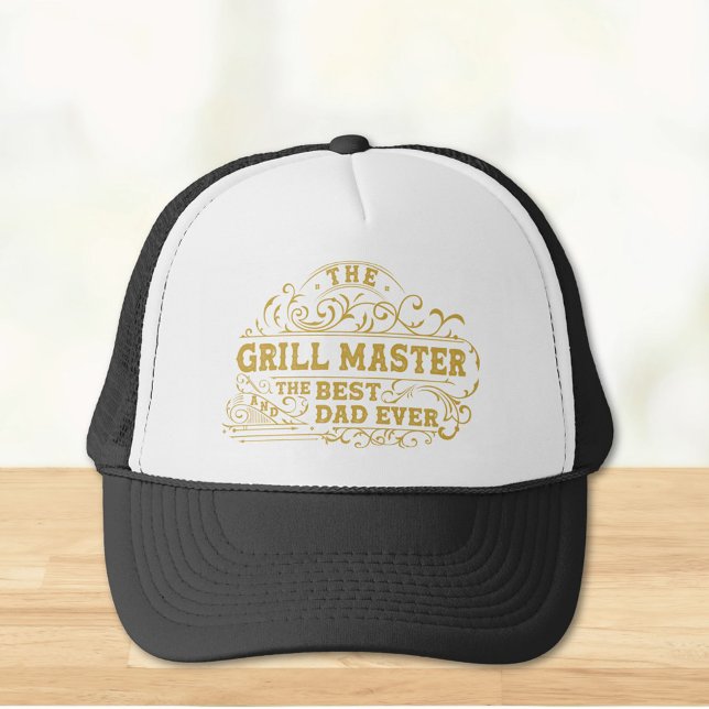 Grill Master and Best Dad Ever Fathers Day Trucker Hat (Close up)