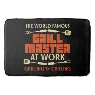Grill Master At Work Grilling Chilling Funny Bbq P Bath Mat