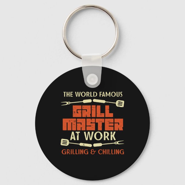Grill Master At Work Grilling Chilling Funny Bbq P Key Ring (Front)