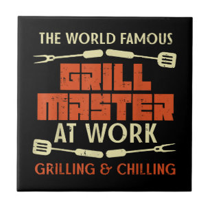 Grill Master At Work Grilling Chilling Funny Bbq P Tile