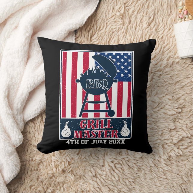 Grill Master BBQ 4th of July American Flag Cushion (Blanket)