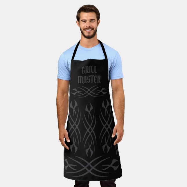 Grill master BBQ apron with manly tribal tattoos (Worn)