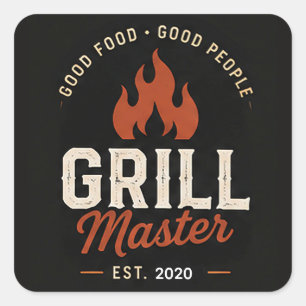 🔥 Grill Master BBQ Restaurant Kitchen Staff Logo Square Sticker