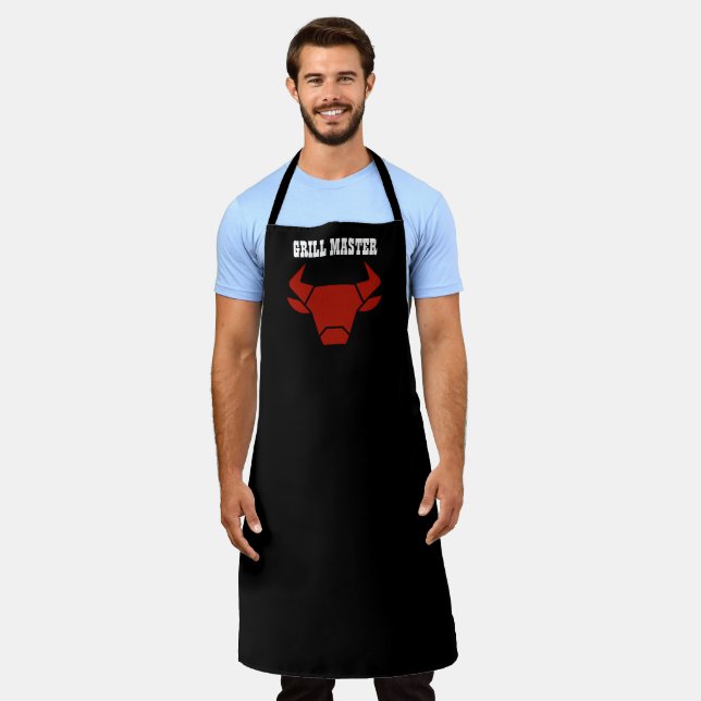 Grill Master Black Red Bull Head Apron (Worn)