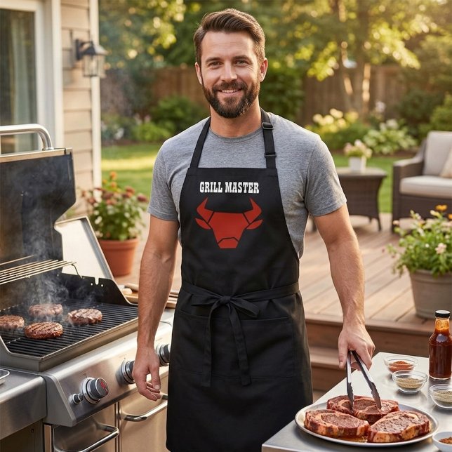 Grill Master Black Red Bull Head Apron (Creator Uploaded)