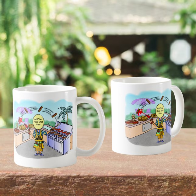 Grill Master Cartoon Coffee Mug (Background photo courtesy of Tirachard)