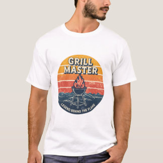 Grill Master Legend Behind The Flame  Retro Sunset T-Shirt