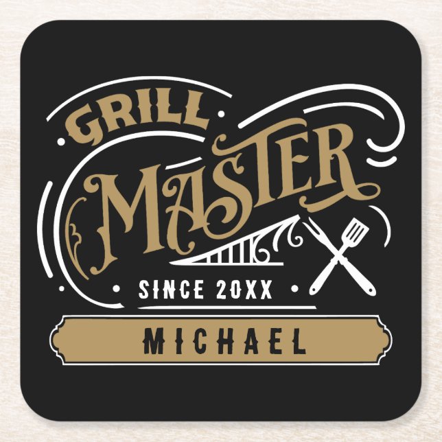 Grill Master Personalised  Square Paper Coaster (Front)
