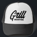Grill Master trucker hat for BBQ party chef<br><div class="desc">Grill Master trucker hat for BBQ party chef. Custom black and white baseball cap with script typography. Stylish hand lettering design for grillmaster. Available in cool colours. Add your own humourous text optionally. Fun summer Birthday gift idea for dad,  husband,  boyfriend,  uncle,  grandpa,  friend,  bos,  coworker,  colleague,  retiree etc.</div>