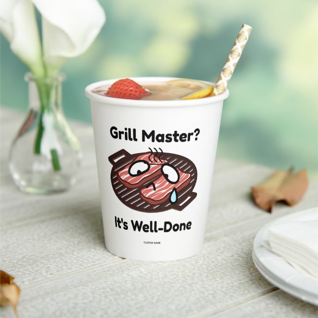 Grill Master Well Done Funny BBQ Dad Gift Paper Cups (Insitu)