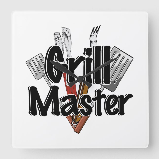 Grill Master with BBQ Tools Square Wall Clock (Front)