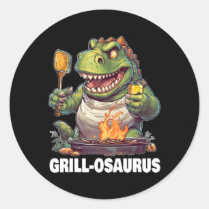 Grill-osaurus Rex Bbq Dinosaur Funny Fathers&#; D Classic Round Sticker