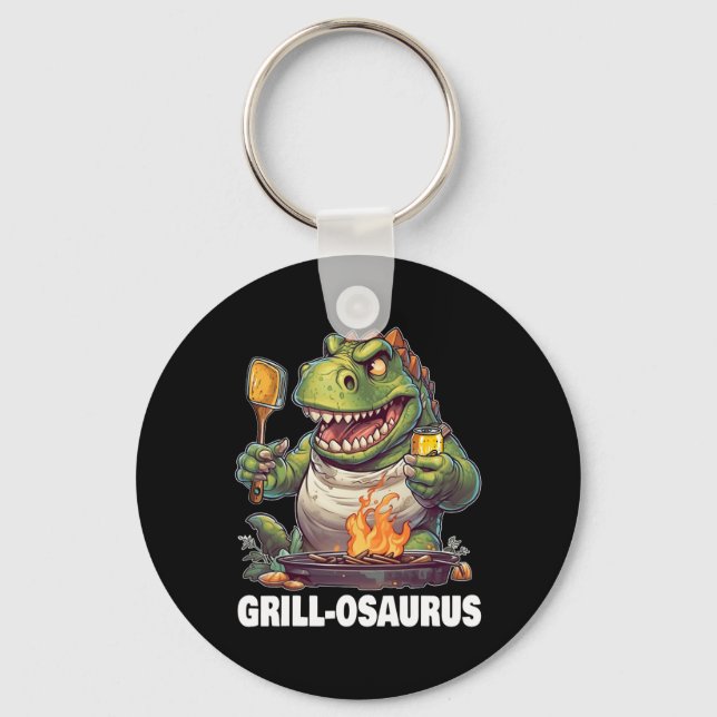 Grill-osaurus Rex Bbq Dinosaur Funny Fathers&#  D Key Ring (Front)