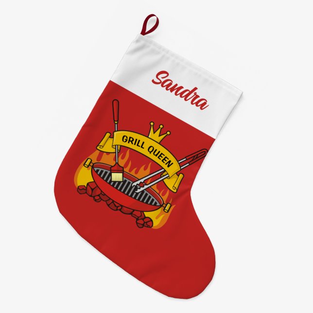 Grill Queen Large Christmas Stocking (Front (Hanging))